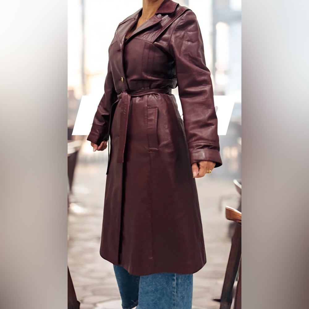 Women's Leather Trench Coat - Picture 3 of 16